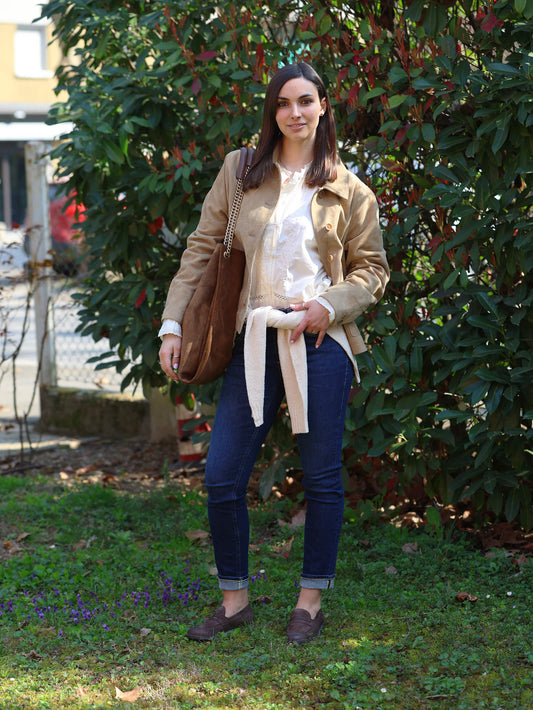 Filson 1897 - Giacca in pelle scamosciata | Moma Shoes- Scarpa | Roy Roger's - Camicia | Dondup - Jeans | Orciani - Borsa