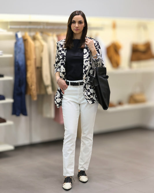 Liu Jo - Giacca i fantasia | Dondup - Maglia | Weekend Max Mara - Jeans | Orciani - Borsa