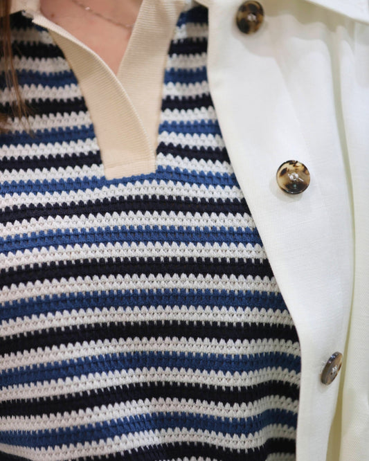 Emme - Camicia burro | Woolrich - Polo | Liu Jo - Jeans largo | Scarpa con cinturino marrone | Orciani - Borsa